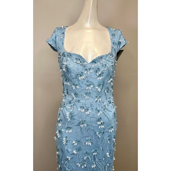 THEIA Bree Beaded Sweetheart Gown In Blue Size US0 $1095 - Picture 5 of 10